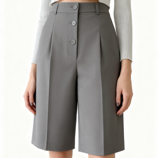 Gray High-Waisted Tailored Culottes Shorts