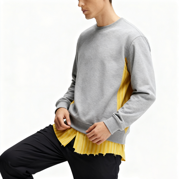 Heather Gray & Yellow Stripe Layered Crewneck