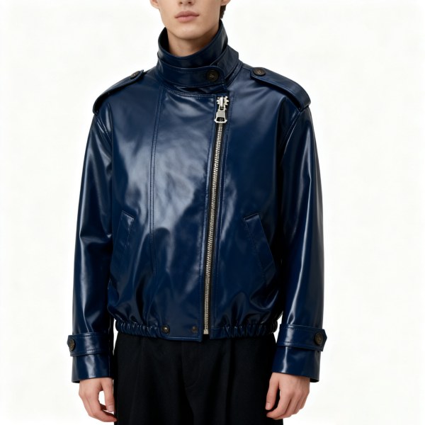 Navy Patent Leather High-Collar Jacket