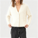 Cream Ribbed V-Neck Button Cardigan