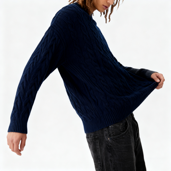 Navy Cable-Knit Oversized Sweater