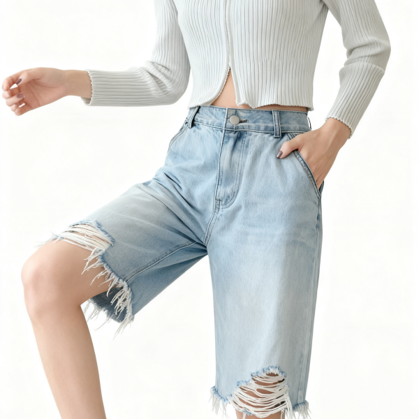 Light Wash Distressed Denim Shorts