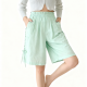 Mint Green Ruched-Side Linen Shorts