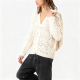 Cream Openwork Knit V-Neck Cardigan